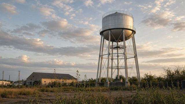 Easton water tower over open industrial land