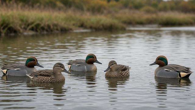 Green-winged teal on Maryland tidal water in early fall