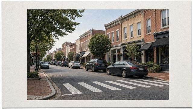 Downtown Easton street with sidewalks and crosswalk markings