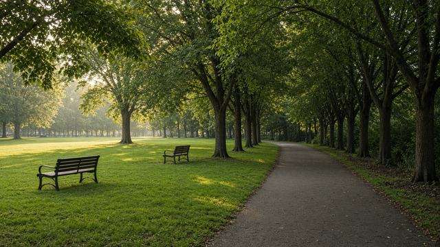 Idlewild Park lawn and path in Easton