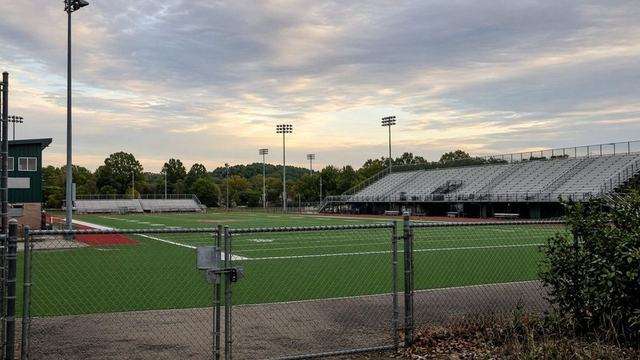Easton High football stadium gates and field before a home Friday night game