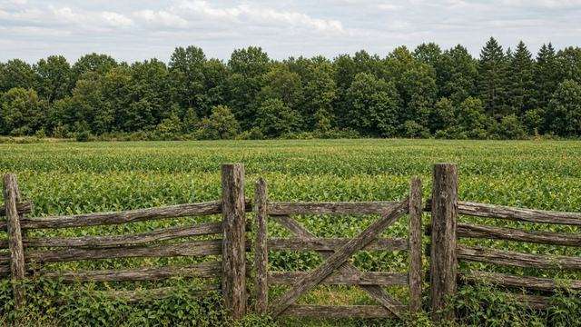 Conserved Talbot farmland behind a wooden gate
