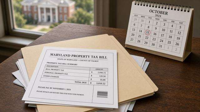 Maryland property tax credit application paperwork and calendar date