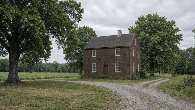 Dark-brick chapel and dwelling in one pile among fields in the old Chapel District