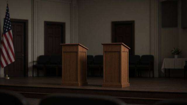 Empty council dais and public gallery chairs in Bradley Meeting Room