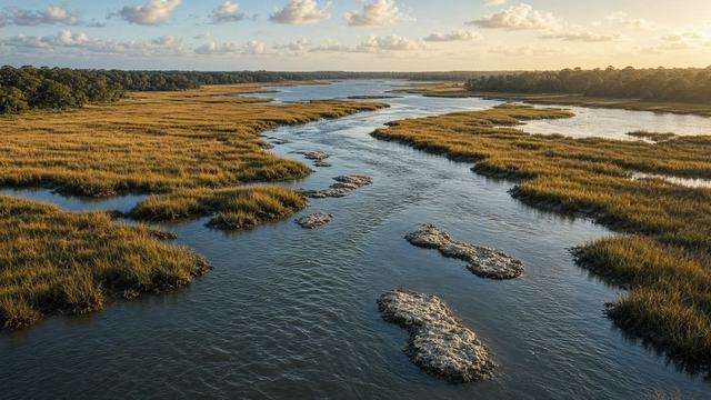 Chesapeake Bay open water and shoreline along Maryland’s mid-Bay coast