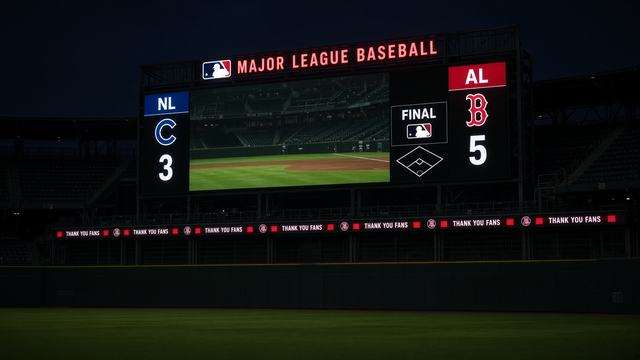 Major League Baseball night game scoreboard