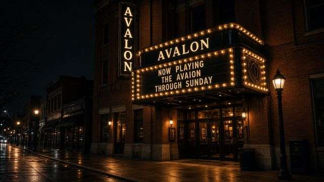 Avalon Theatre marquee on East Dover Street in Easton