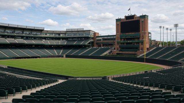 Camden Yards seating bowl and scoreboard before a day game