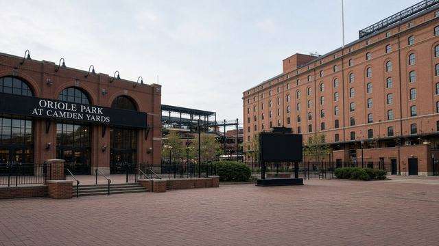 Camden Yards exterior and scoreboard plaza before a series opener