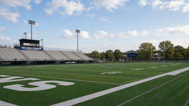 Football action at Sea Gull Stadium in Salisbury