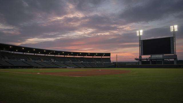 Perdue Stadium video board prepared for a community movie night