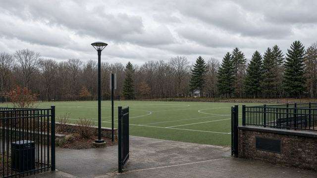 High school field hockey turf and weekday athletics entrance