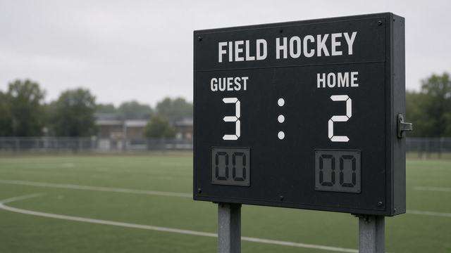 High school field hockey scoreboard after a weekday road match