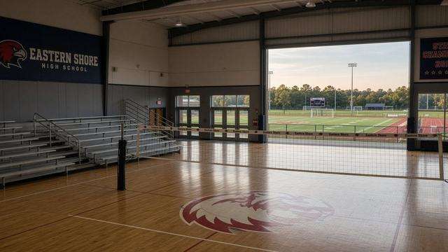 Easton High outdoor athletics fields under September light