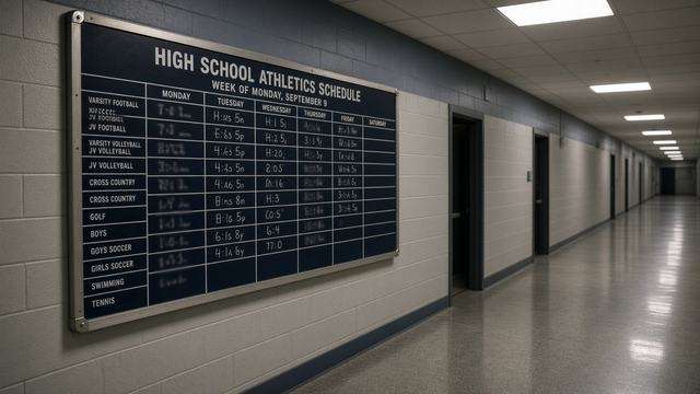 High school athletics schedule board after Friday night games