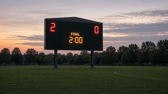 High school soccer scoreboard after a weekday road match