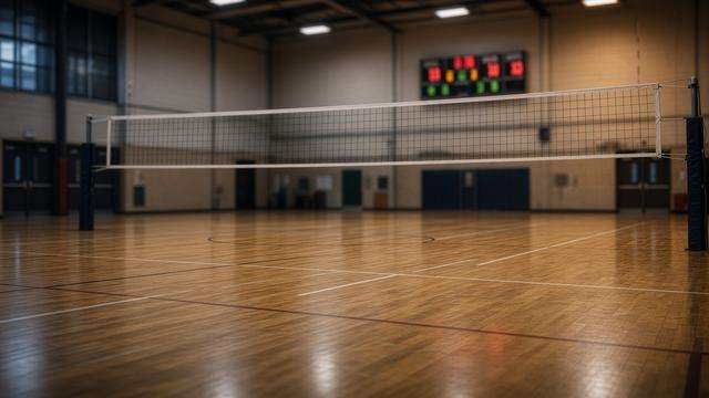 High school volleyball scoreboard after a home match