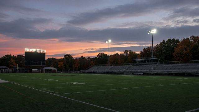 High school scoreboard lights ahead of a Friday night football kickoff