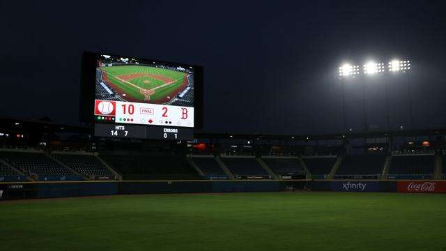 Major League Baseball night game scoreboard
