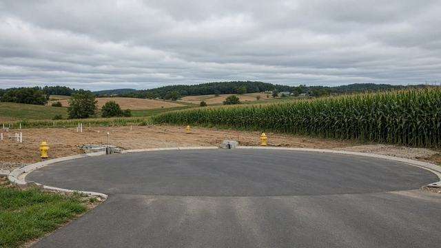 Trappe town hall and a rural road at the edge of development