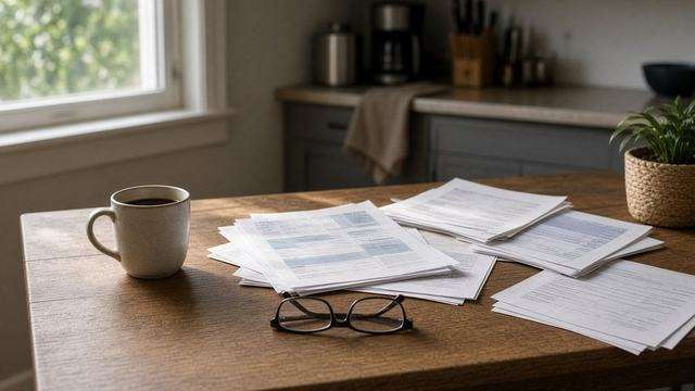 Kitchen table with Medicare and marketplace enrollment papers