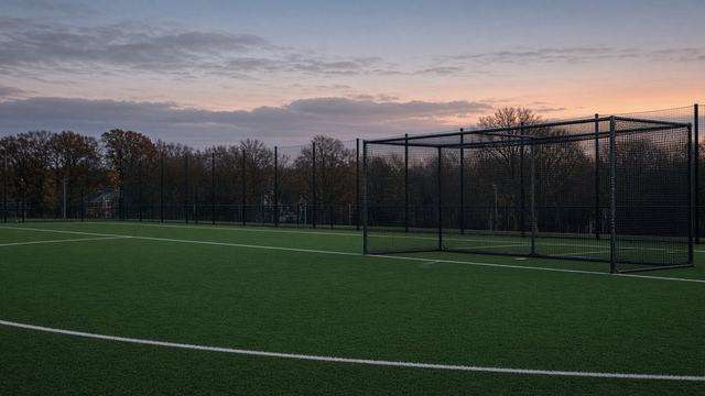 Field hockey turf and cage at a college stadium