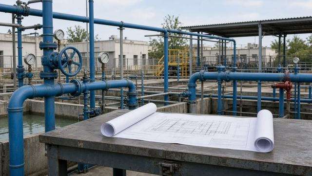 Water-plant pipes and a rolled site map